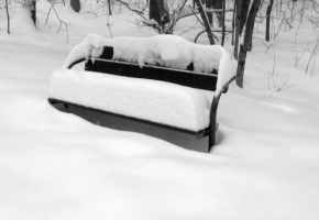 Kouzlení zimy - Lavička v zajetí sněhu
